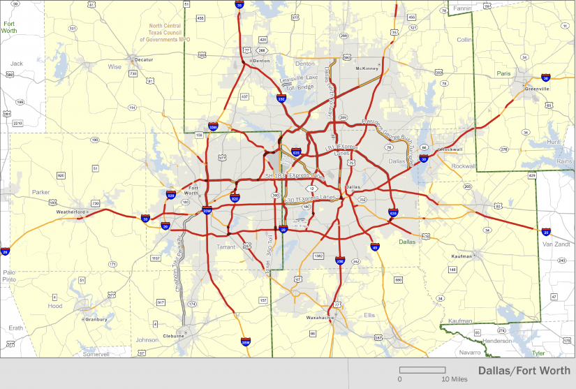 Dallas Peak Traffic Congestion Map from TXDOT.