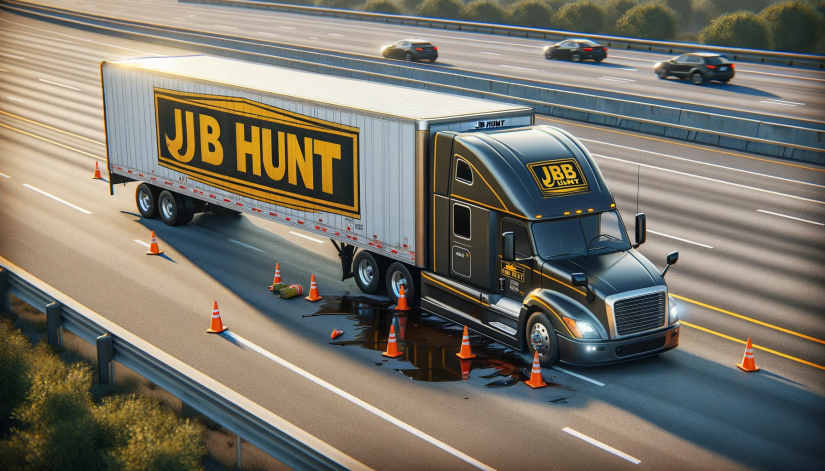 JB Hunt Truck wreck on highway with cones. 