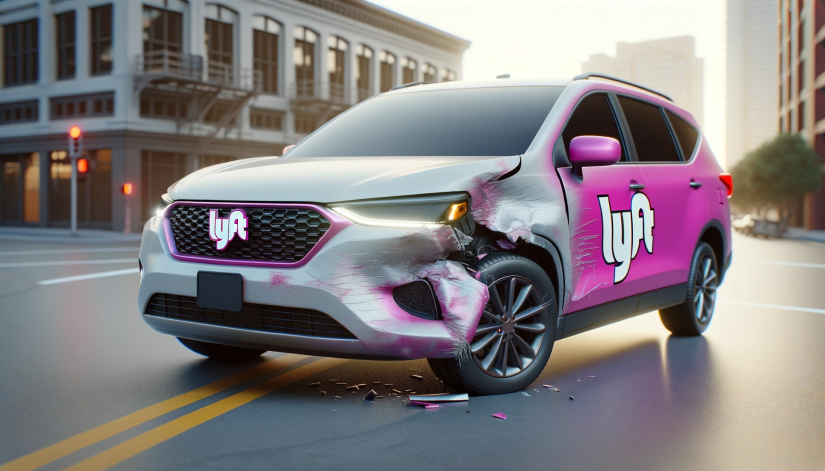 Pink and white Lyft SUV after a motor vehicle collision in Dallas 