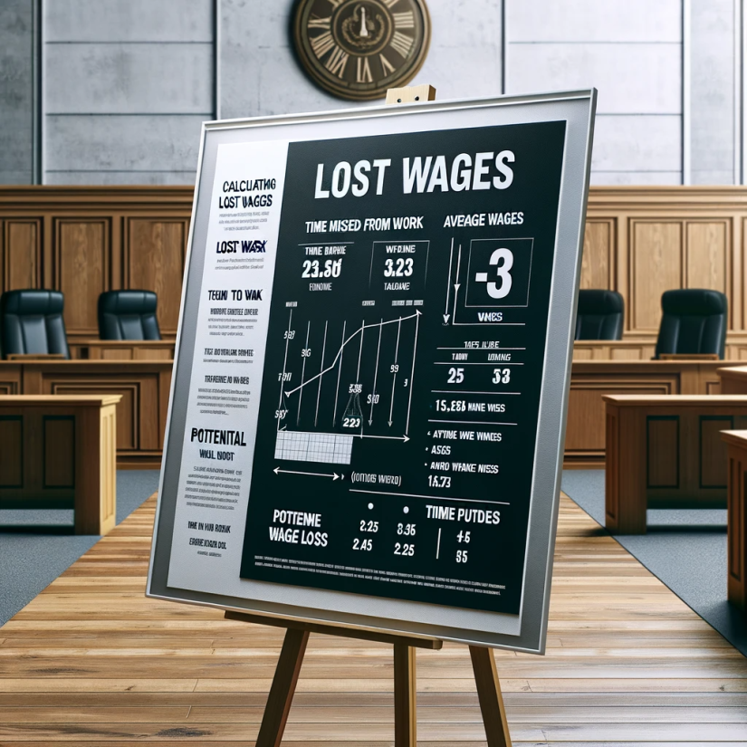 courtroom demonstrative aid for calculating lost wages. Poster with chart of lost wages. 