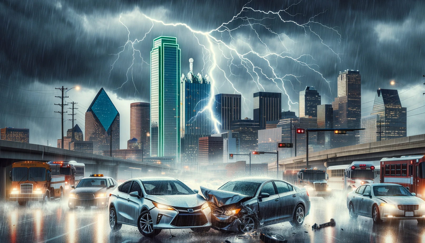 Dallas car accident during rain storm