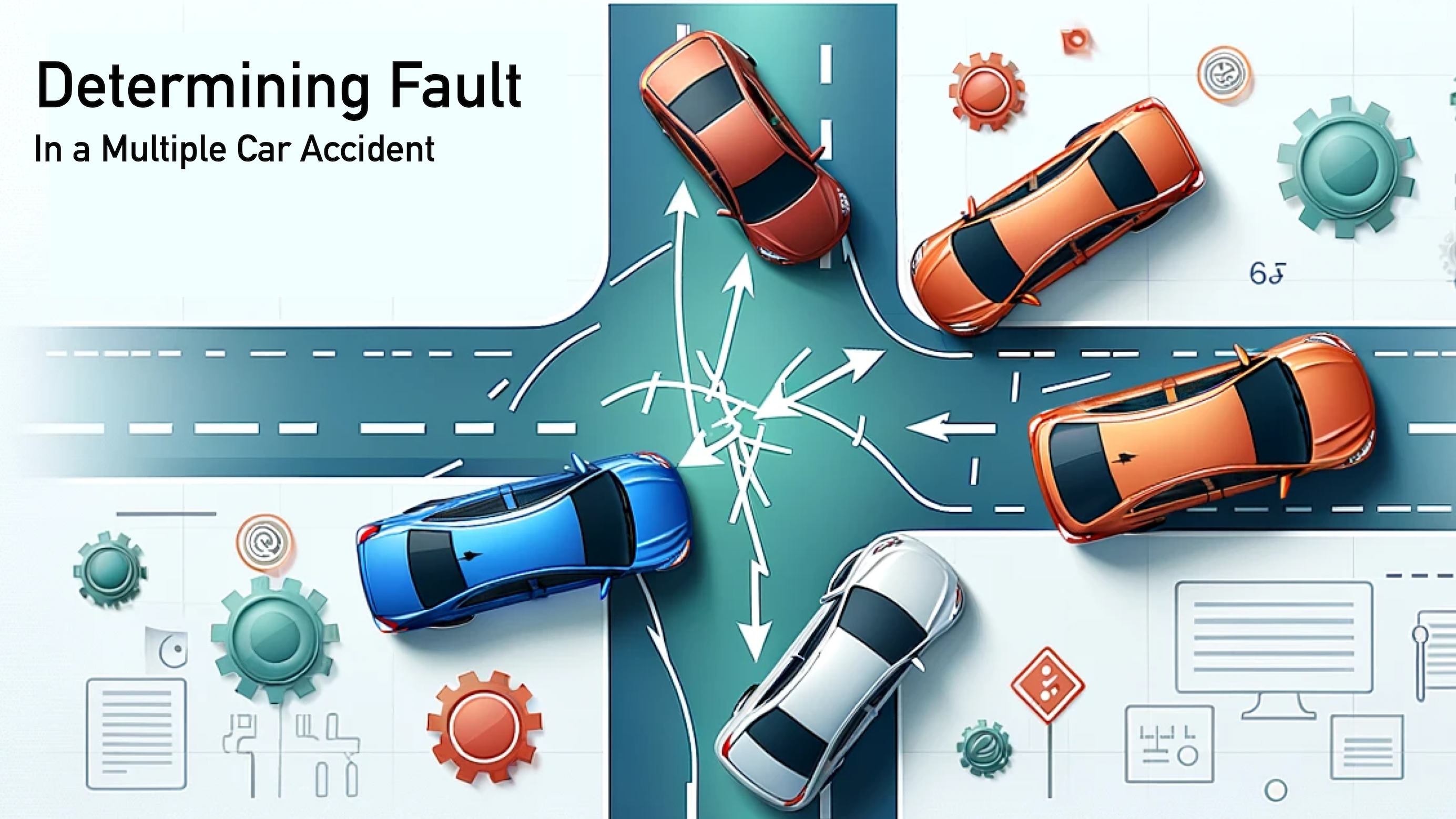 Diagram about how to determine fault in multiple vehicle car accident.