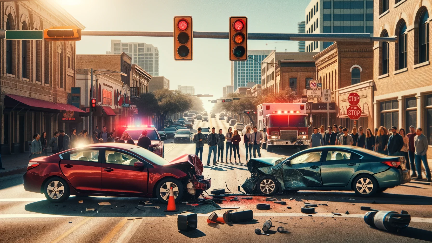 Red light accident at a busy intersection in texas.