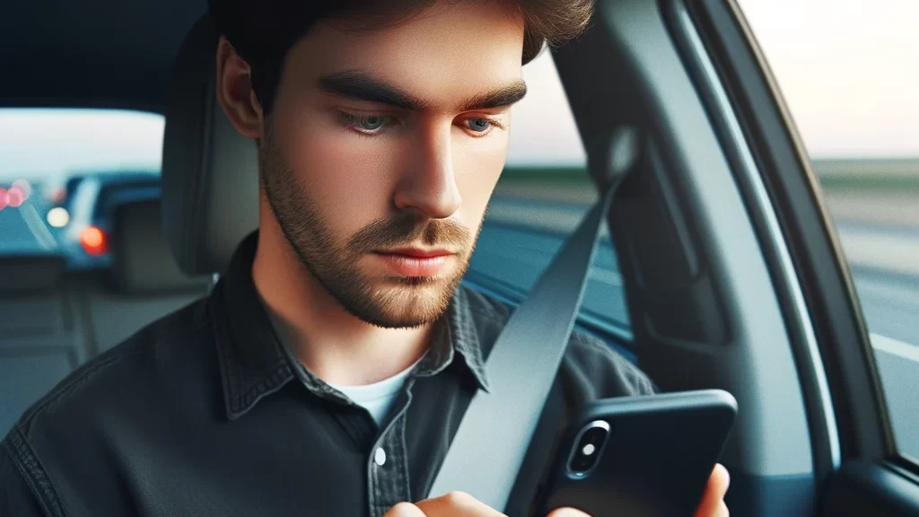 Man texting while driving.