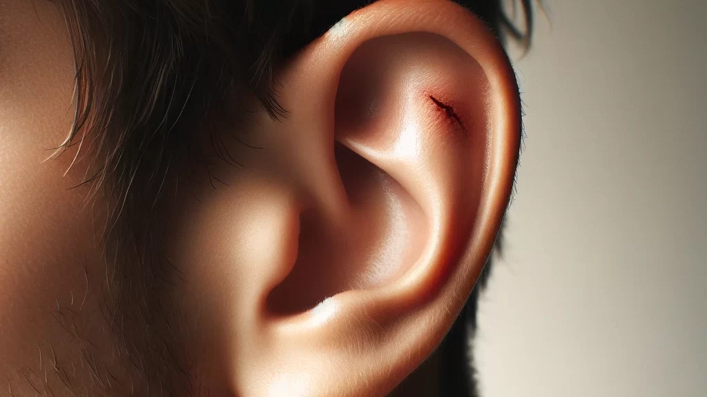 Man with a cut on his ear from a car accident.