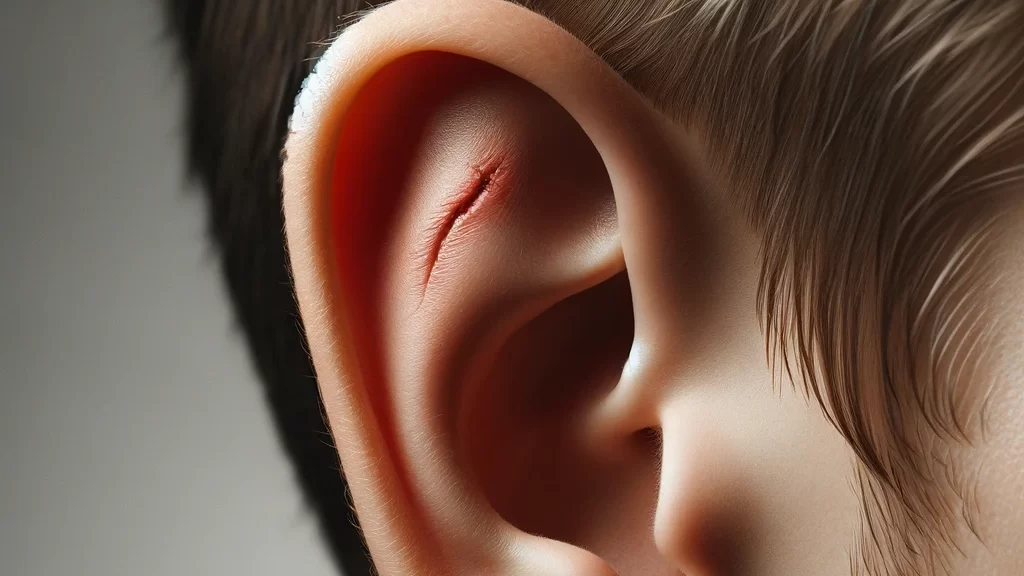Man with an ear injury from a car accident.