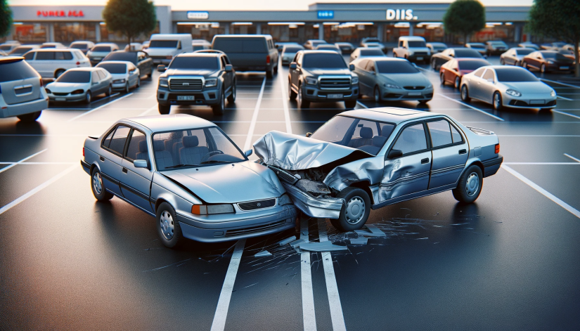 Parking lot accident front impact between two cars.