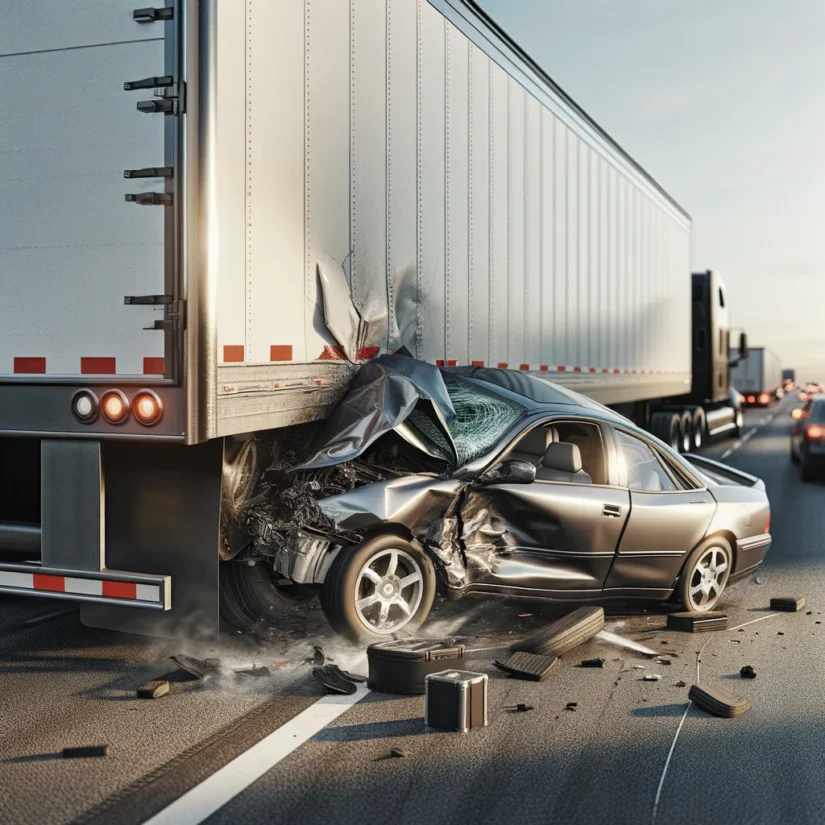 Underride truck accident on highway