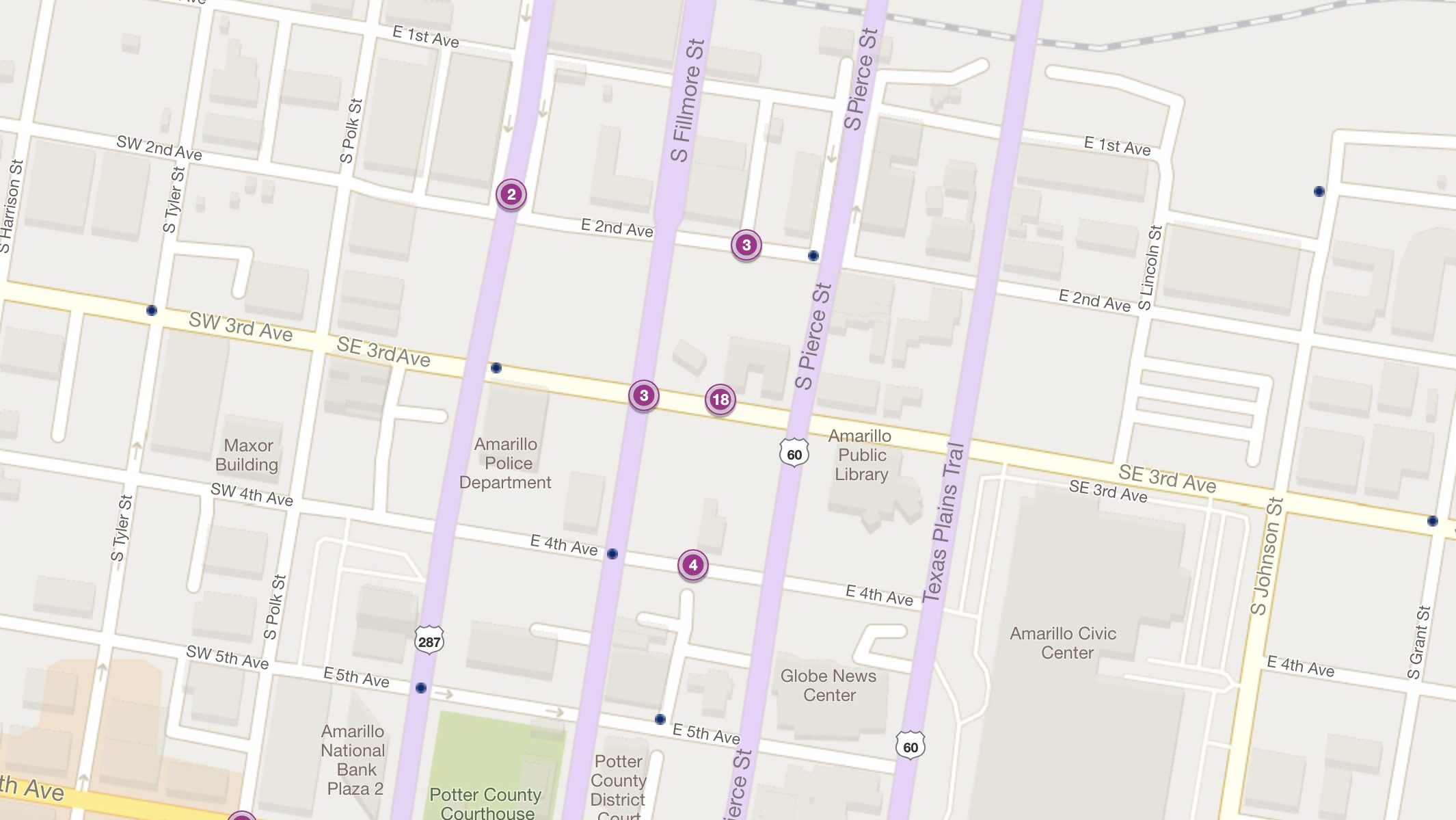 Cluster Map of 2023 Car Accidents at 3rd St. & Fillmore St. (TXDOT)