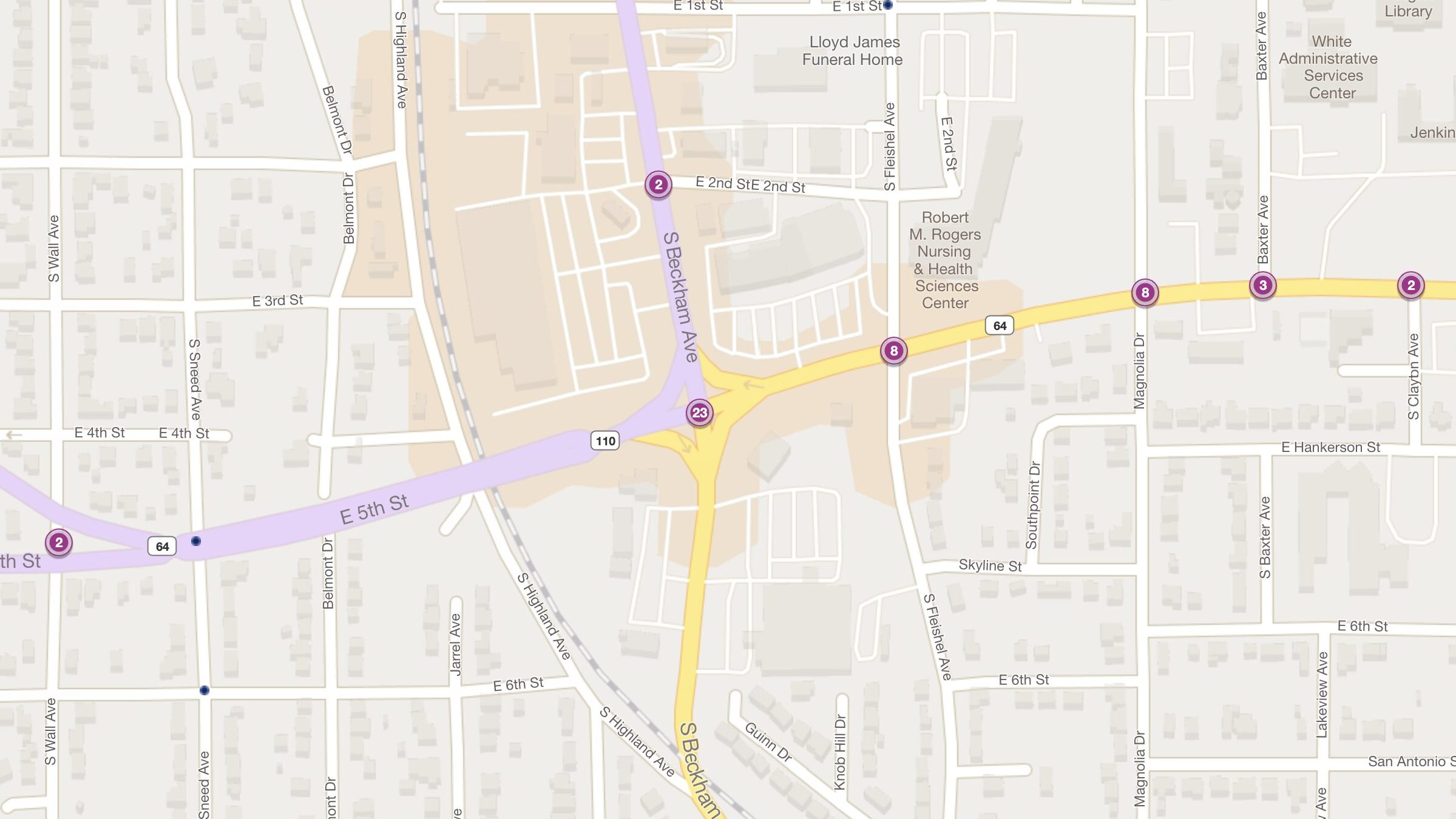 Cluster Map of 2023 Car Accidents at Beckham Ave. & 5th St. (TXDOT)