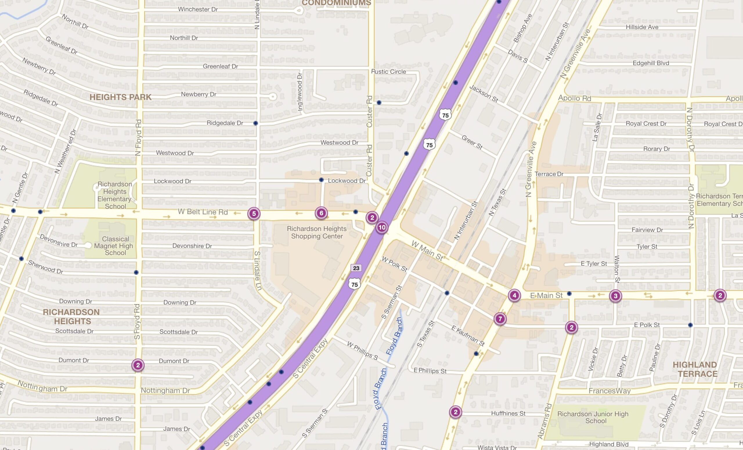 Cluster Map of 2023 Car Accidents at I-75 & Main St. (TXDOT)