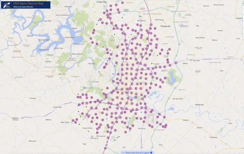 Cluster Map of 2023 Car Accidents at Intersections in Austin, Texas (TXDOT)