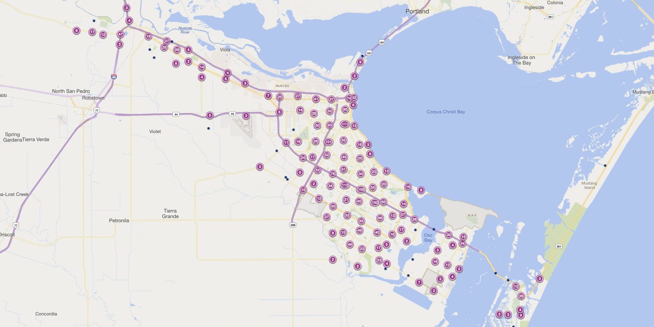 Cluster Map of 2023 Car Accidents at Intersections in Corpus Christi, TX (TXDOT)