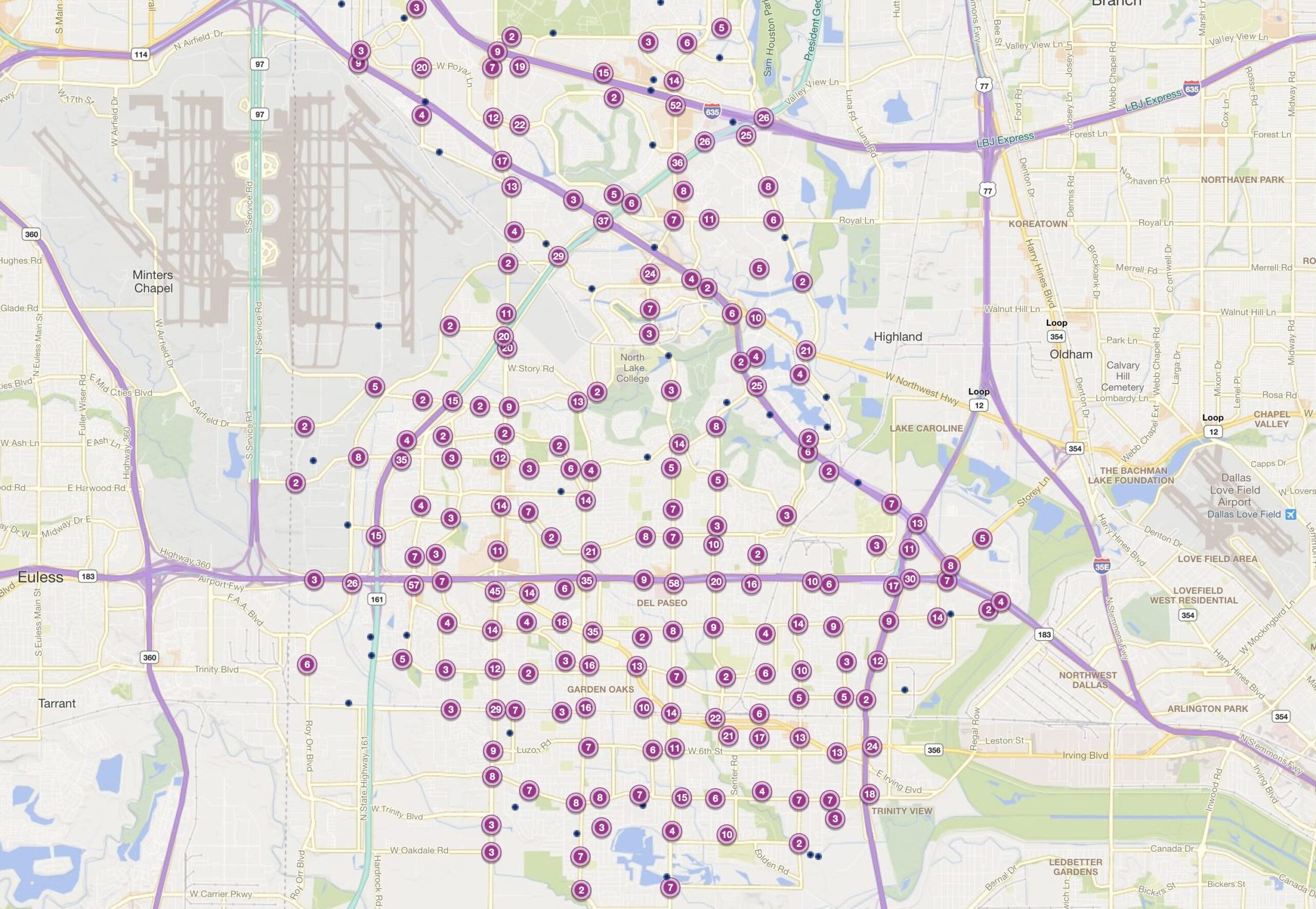 Cluster Map of 2023 Car Accidents at Intersections in Irving, Texas