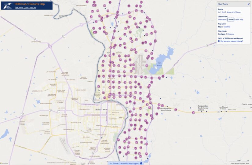 Cluster Map of 2023 Car Accidents at Intersections in Laredo, TX (TXDOT)