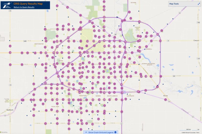 Cluster Map of 2023 Car Accidents at Intersections in Lubbock, TX (TXDOT)