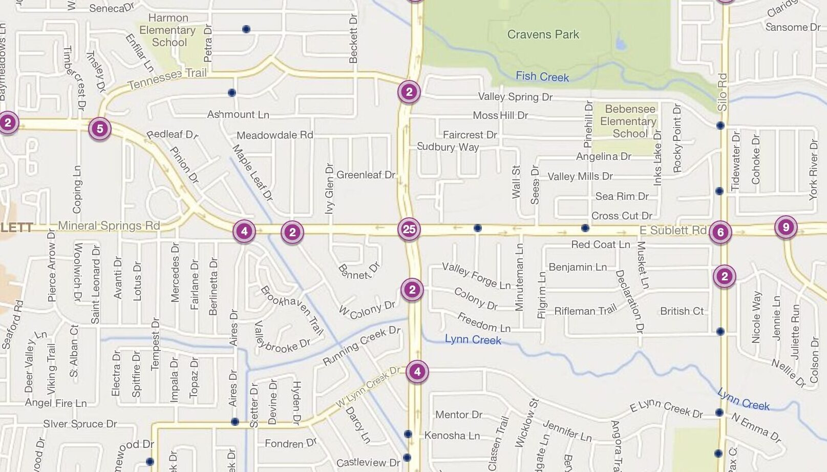 Cluster Map of 2023 Car Accidents at Matlock Road & E. Sublett Road (TXDOT)