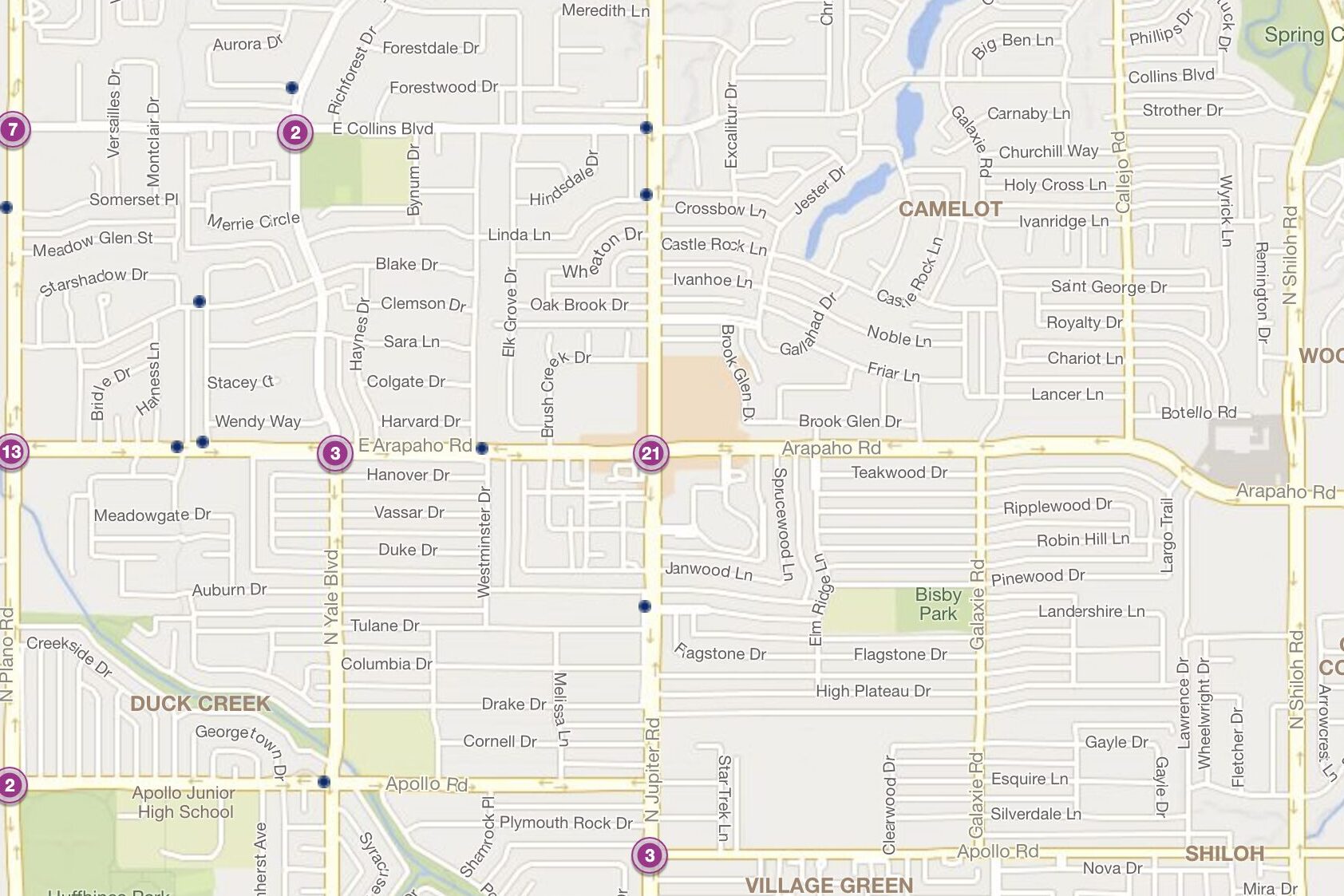 Cluster Map of 2023 Car Accidents at N. Jupiter Rd. & Arapaho Rd. (TXDOT)