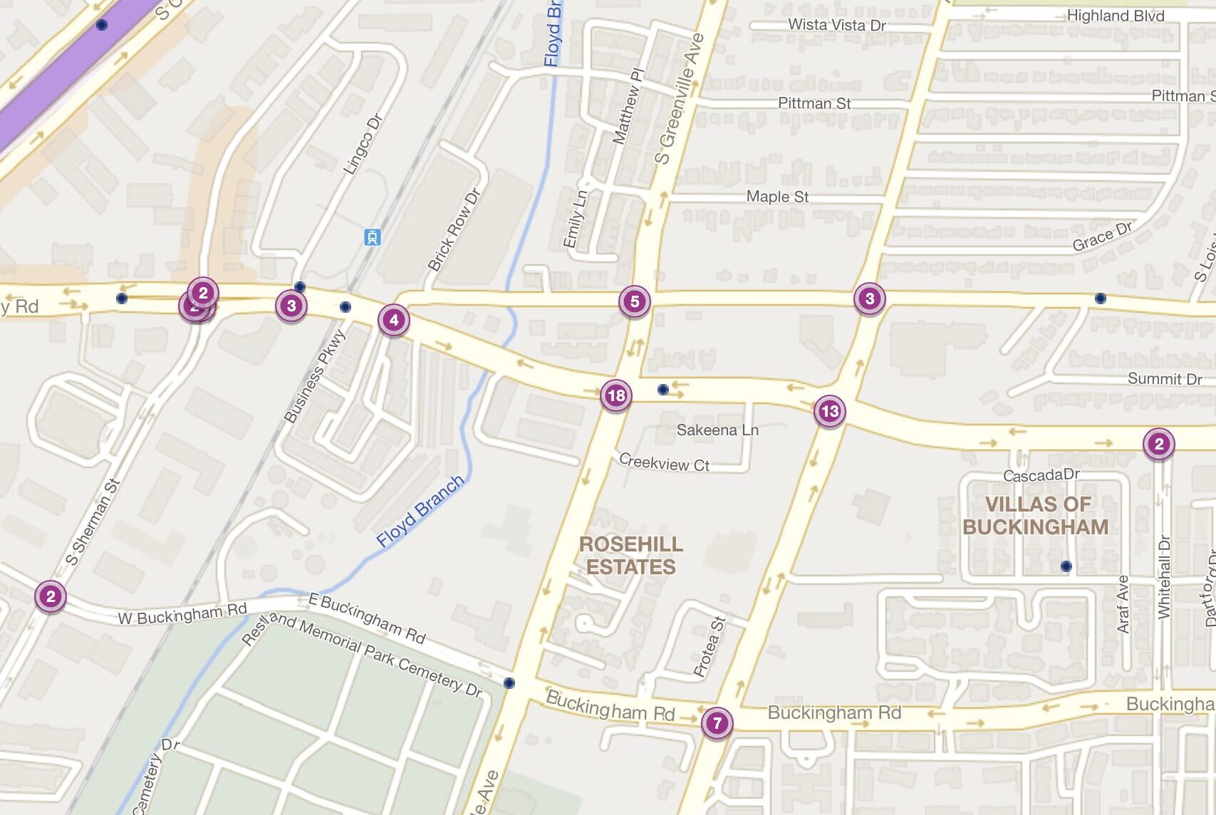 Cluster Map of 2023 Car Accidents at Greenville Ave. & Centennial Blvd (TXDOT).png