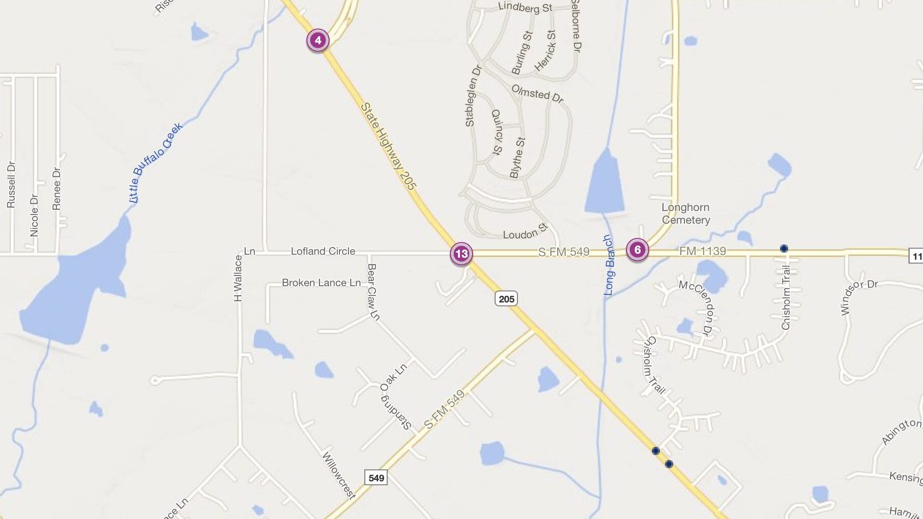 Cluster Map of 2023 Car Accidents at TX-205 & FM 549 (TXDOT)