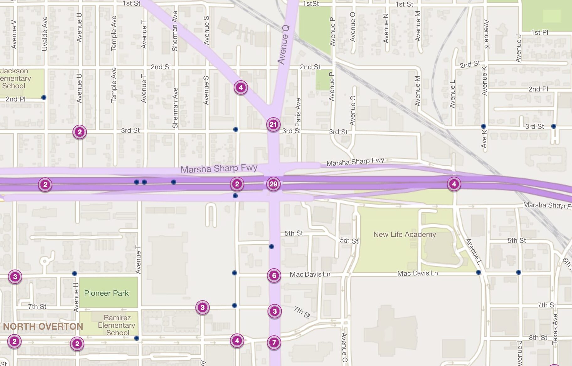 Cluster Map of 2023 Car Accidents at US 82 & Avenue Q (TXDOT)
