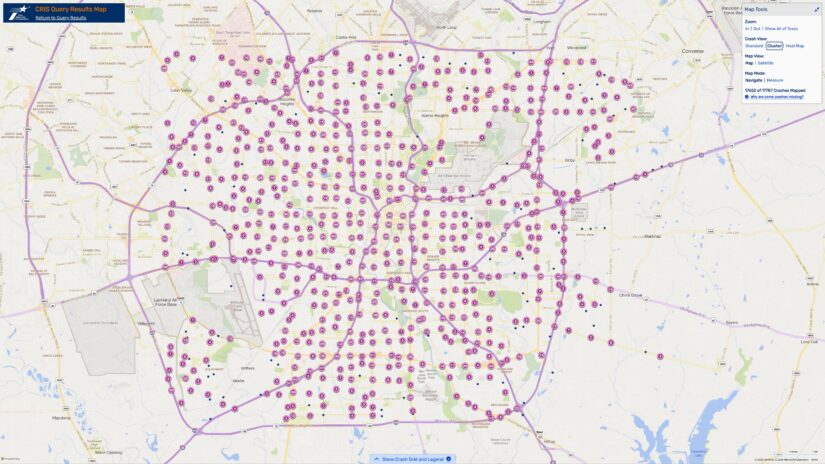 Cluster Map of 2023 Car Crashes at Intersections in San Antonio, Texas (TXDOT)