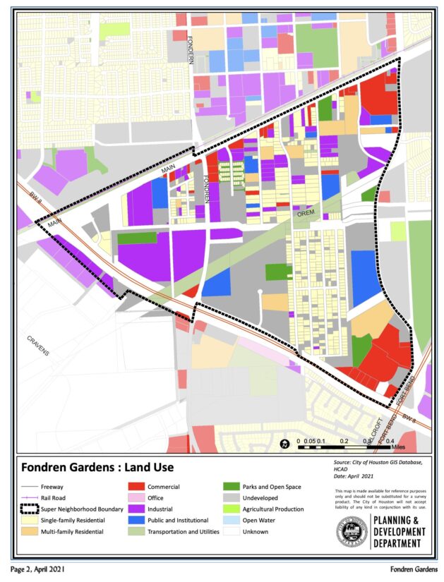 Fondren Gardens neighborhood in Houston land use map