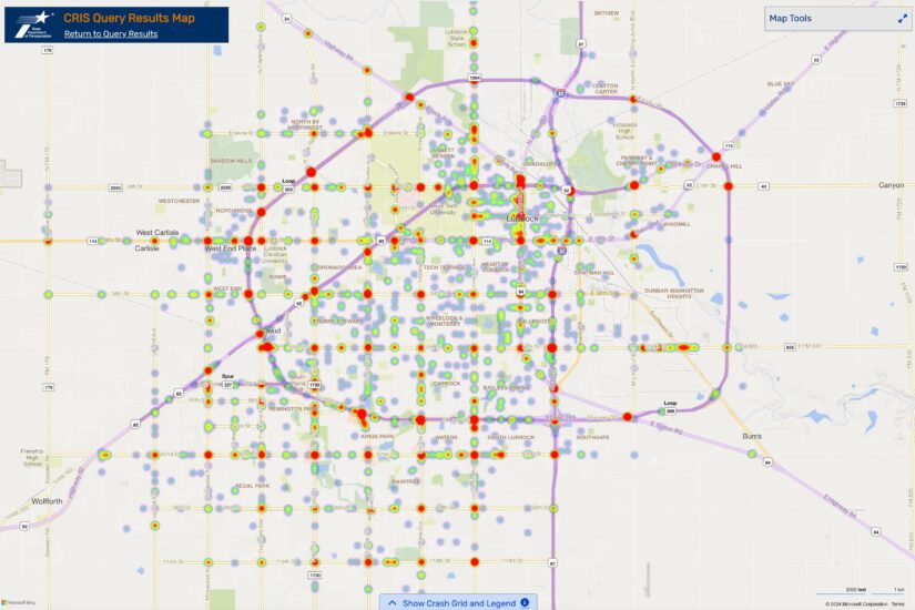 Heat Map of 2023 Car Accidents at Intersections in Lubbock, TX (TXDOT)