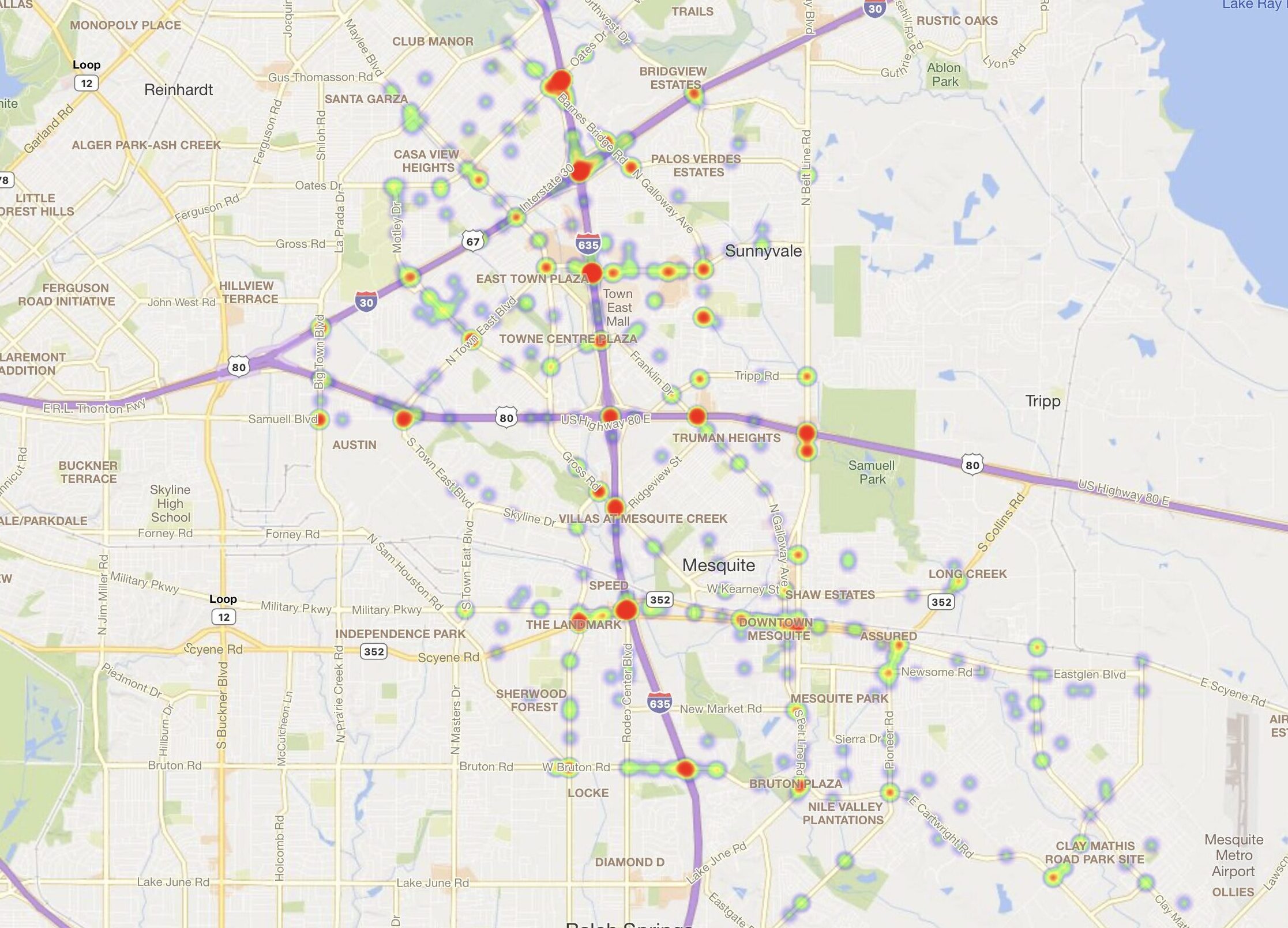 Heat Map of 2023 Car Accidents at Intersections in Mesquite, TX (TXDOT)