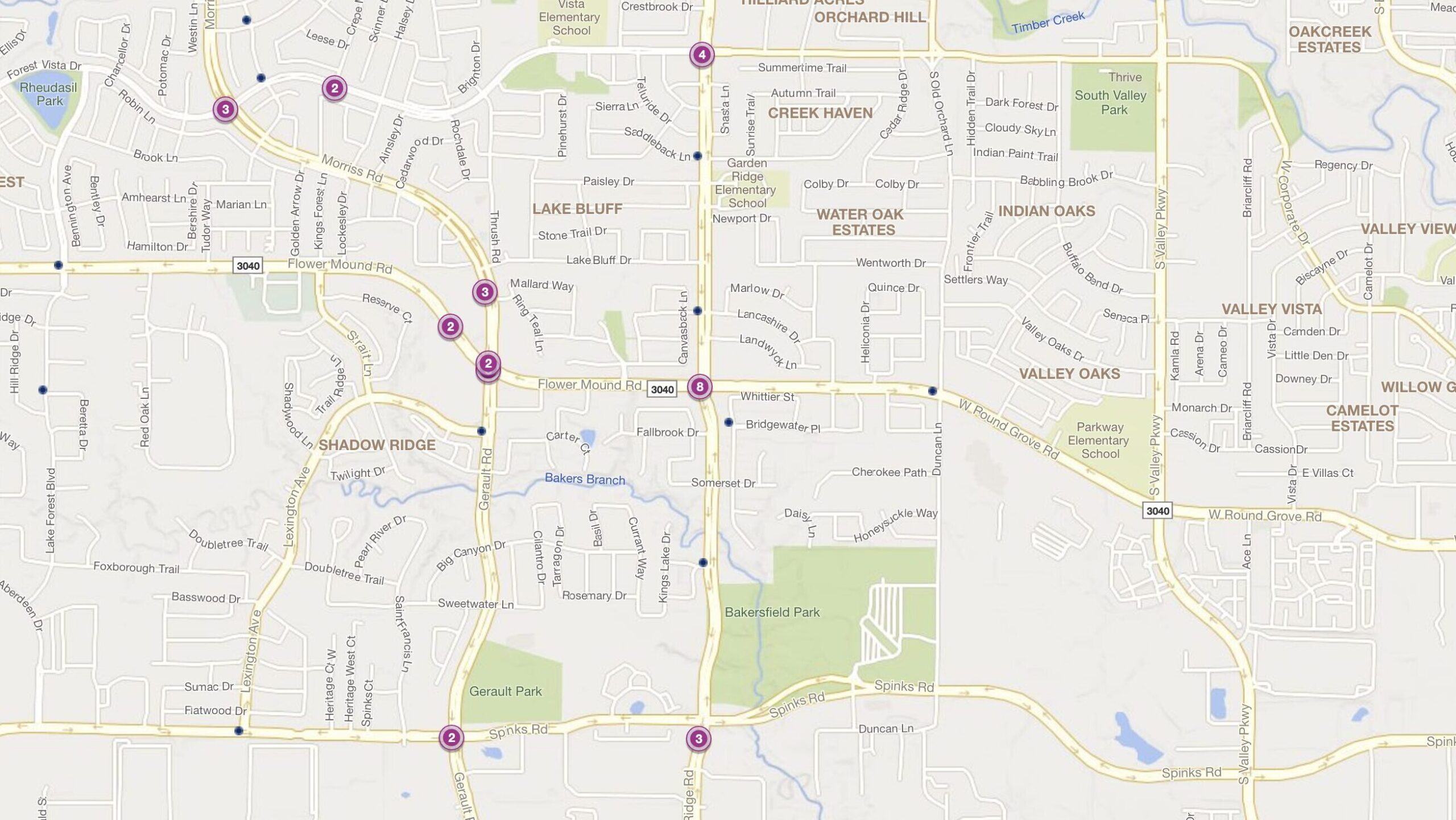 Cluster Map of 2023 Car Accidents at Flower Mound Rd. & Garden Ridge Rd. (TXDOT)