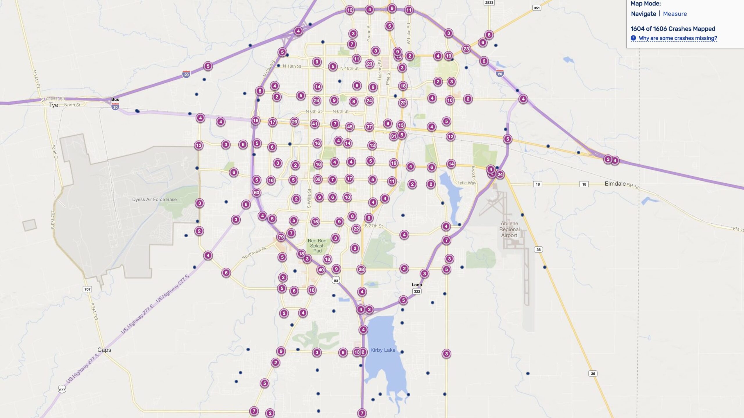 Cluster Map of 2023 Car Accidents at Intersections in Abilene, TX (TXDOT)