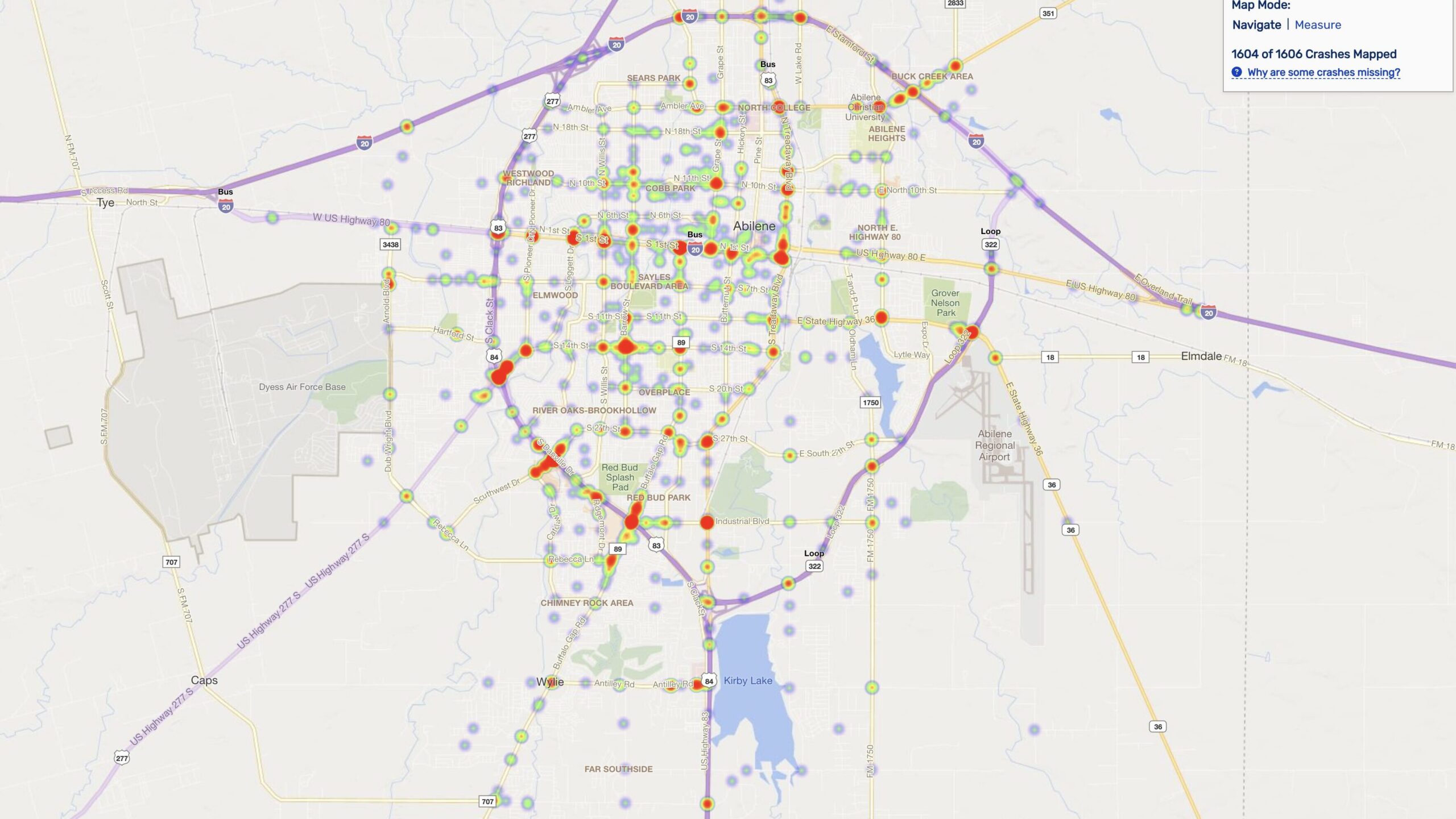 Heat Map of 2023 Car Accidents at Intersections in Abilene, TX (TXDOT)